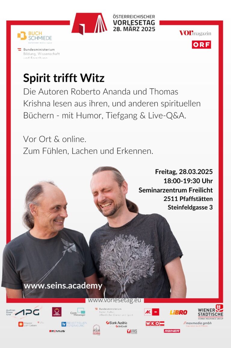 Thomas Krishna im Freilicht: Spirit trifft Witz: Lesung aus Büchern mit Humor, Tiefgang und Live-Q&A - vor Ort & online. Zum Fühlen, Lachen und Erkennen.